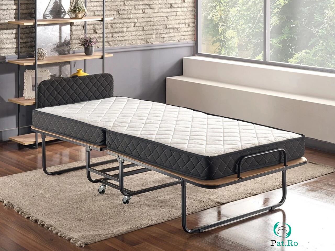 Pat pliabil pentru o persoana Katlanir XL, Niron, 204x90x74 cm, alb/negru la 1,978.00 lei ron