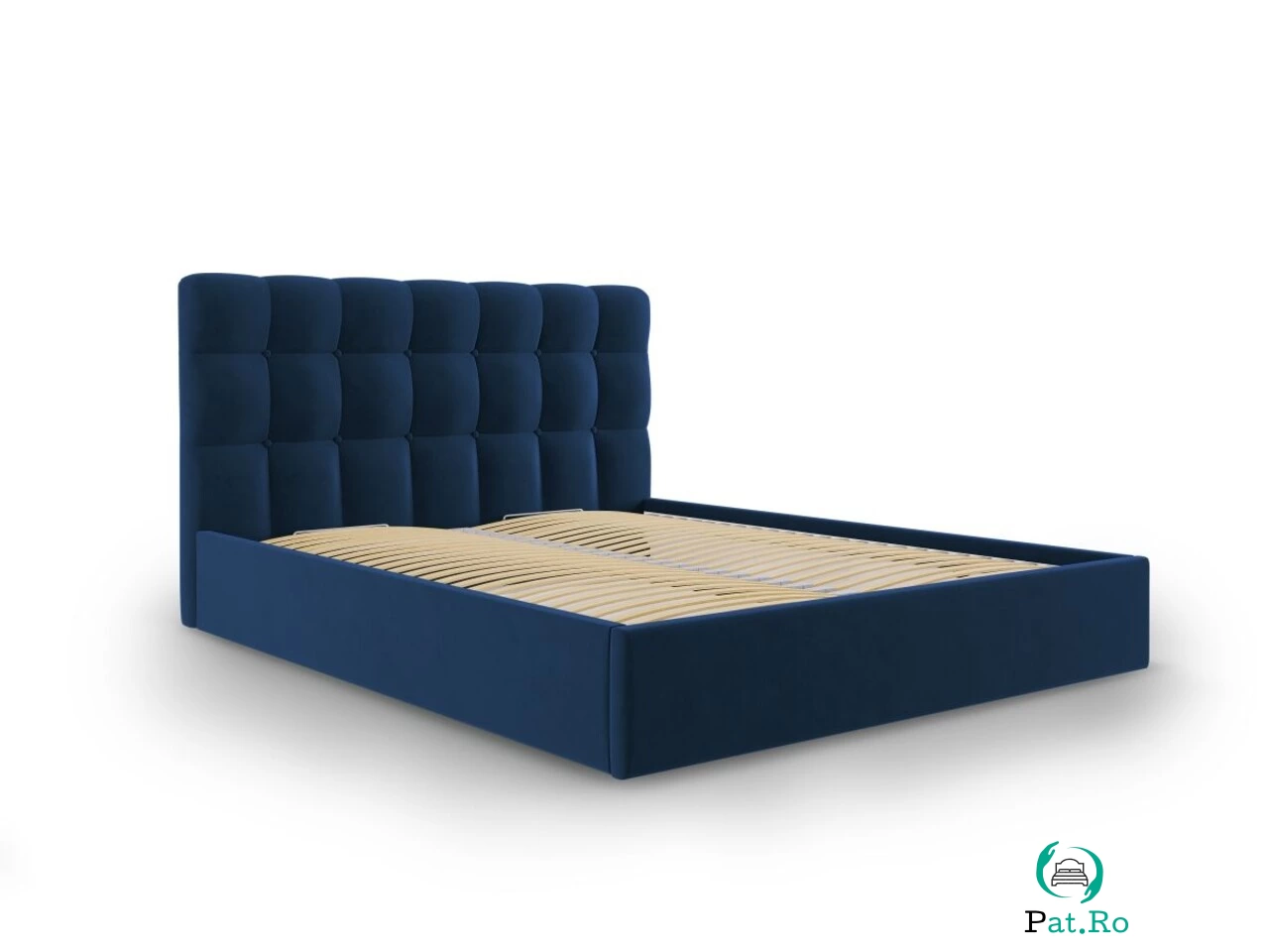 Pat tapitat cu somiera rabatabila si lada depozitare, Nerin Royal blue, Mazzini Sofas, 160x200 cm, catifea, albastru regal la 3,081.00 lei ron