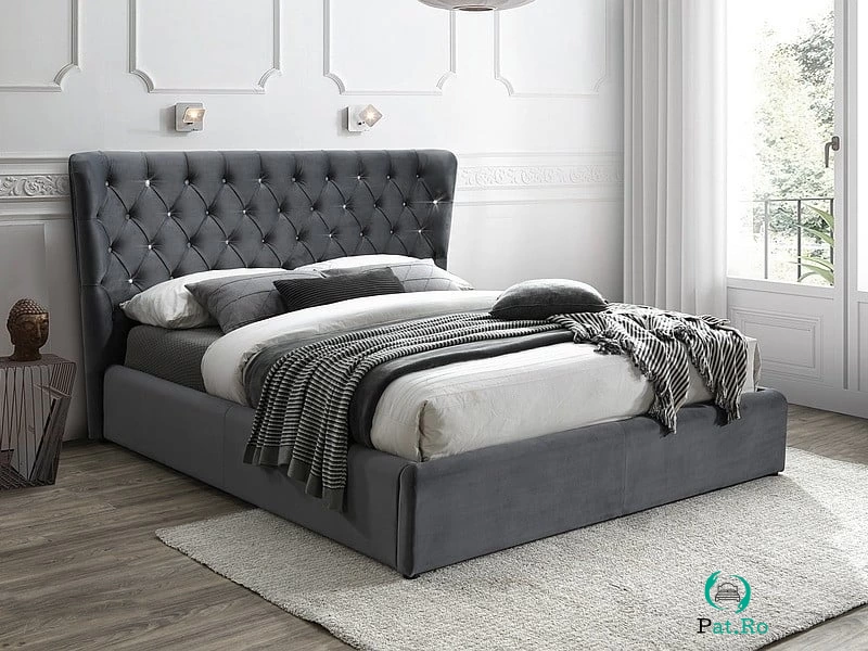 Pat tapitat Carven Velvet Gri – 160 x 200 cm la 2,112.00 lei ron