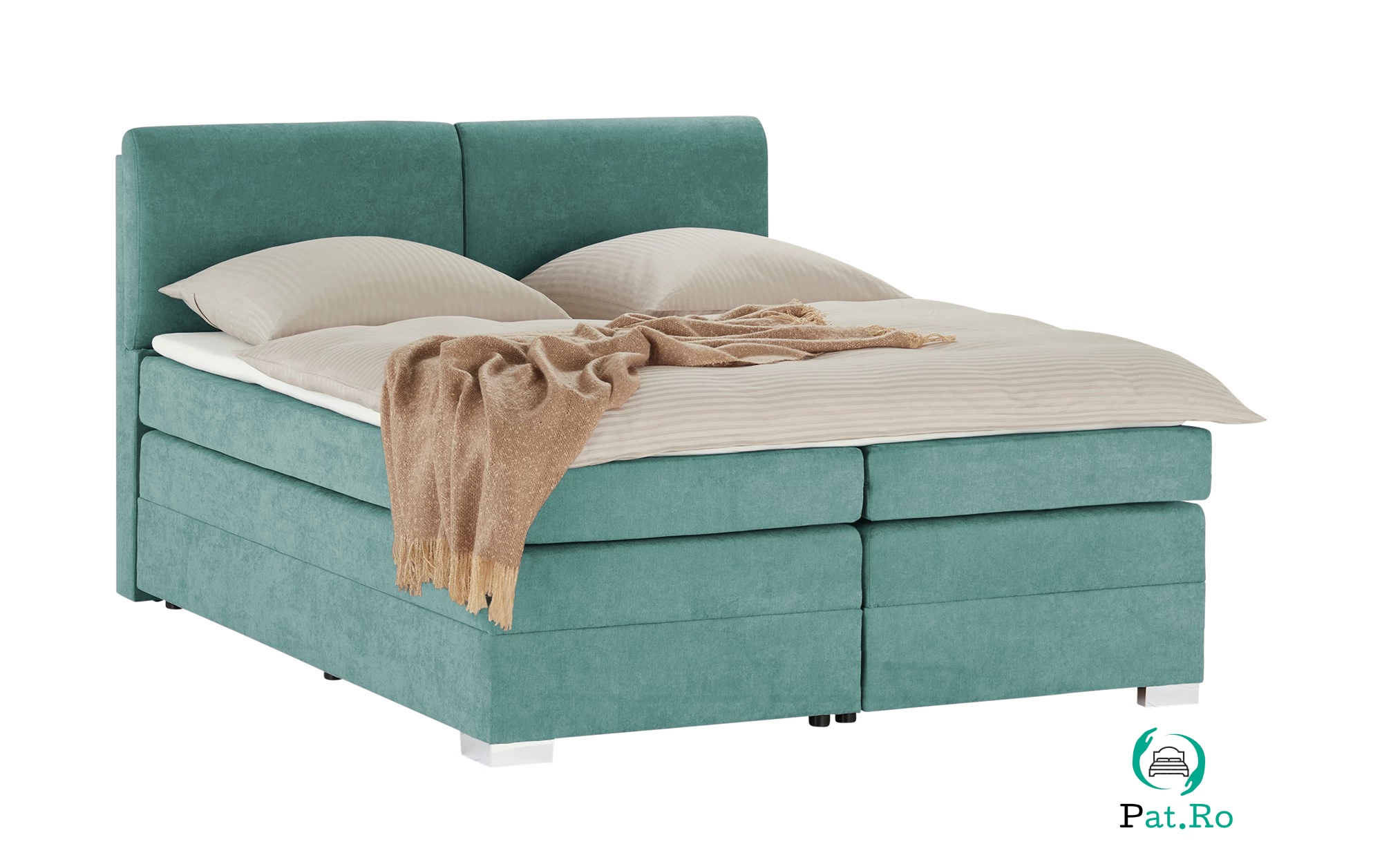 Pat Boxspring Charlotte, cu ladă de depozitare, saltea și topper incluse la 4,481.10 lei ron